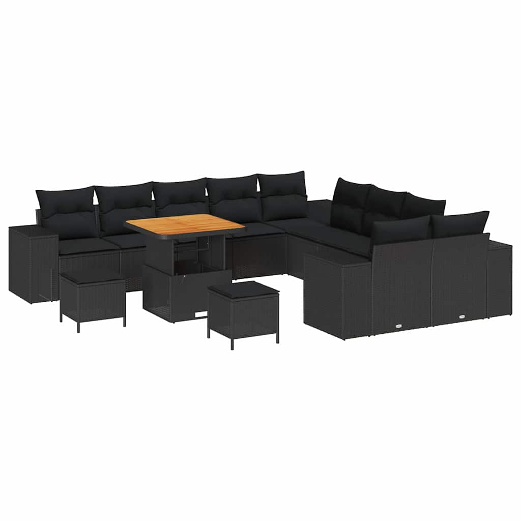 Garden Sofa Set Height-Adjustable 13 pcs Black Poly Rattan