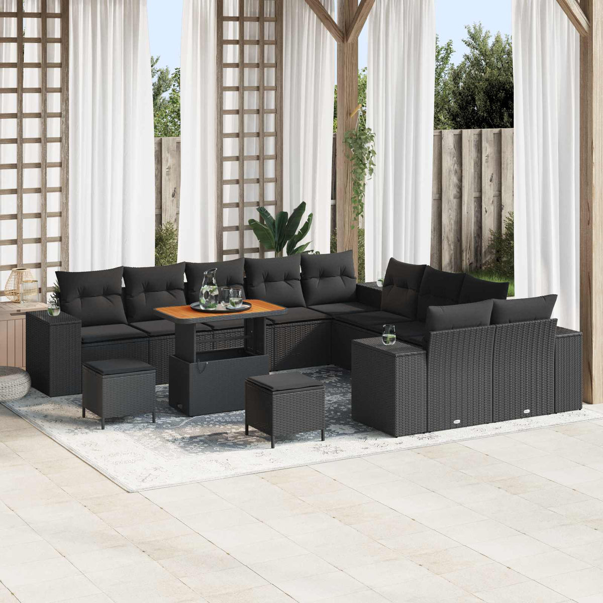 Garden Sofa Set with Cushion 13 pcs Black Poly Rattan