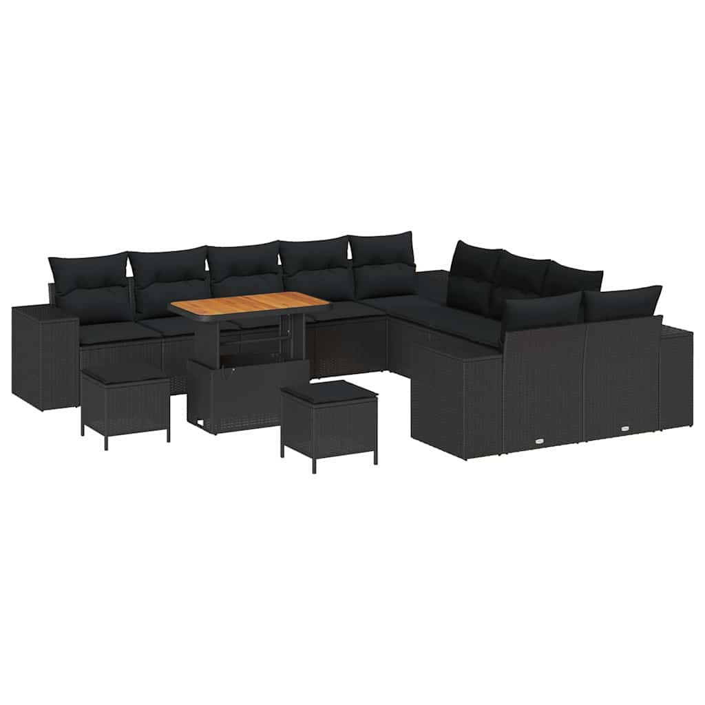 Garden Sofa Set Height-Adjustable 13 pcs Black Poly Rattan