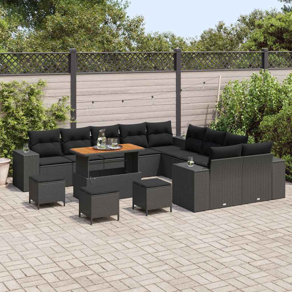 Garden Sofa Set Height-Adjustable 14 pcs Black Poly Rattan