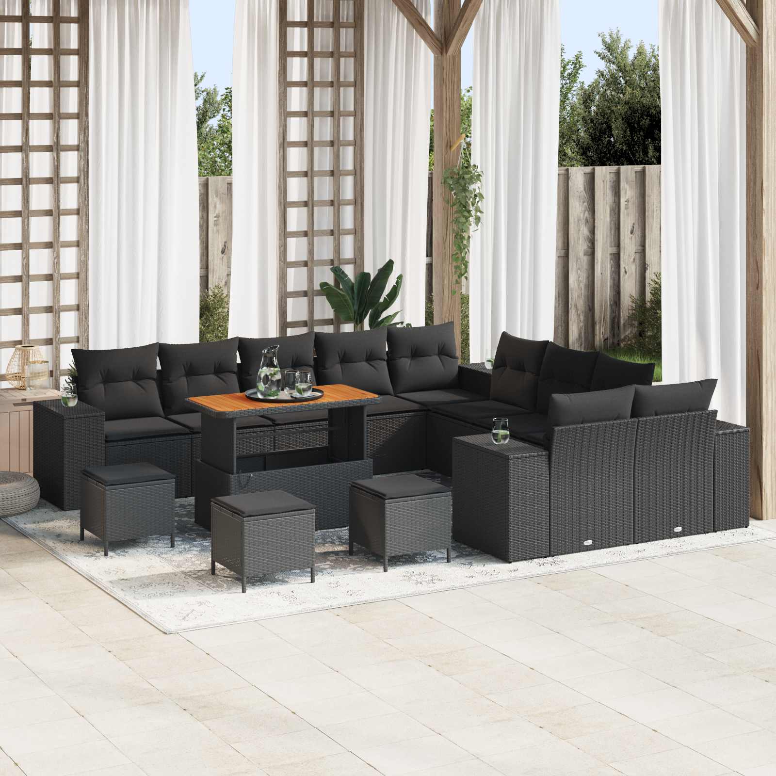Garden Sofa Set with Cushion 14 pcs Black Poly Rattan