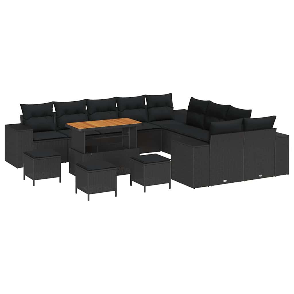 Garden Sofa Set Height-Adjustable 14 pcs Black Poly Rattan