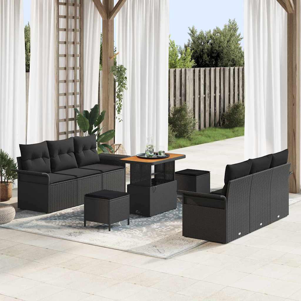 Garden Sofa Set Height-Adjustable 9 pcs Black Poly Rattan