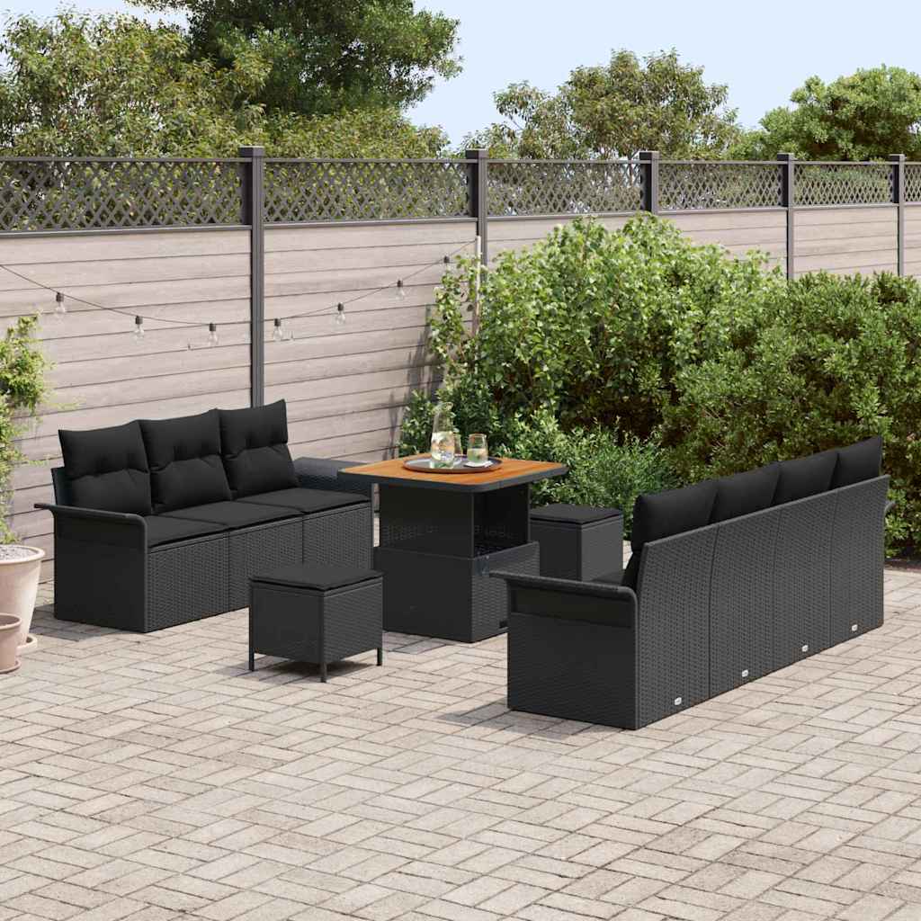 Garden Sofa Set Height-Adjustable 10 pcs Black Poly Rattan