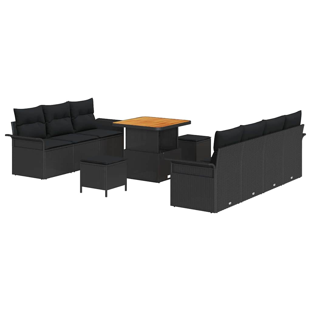 Garden Sofa Set Height-Adjustable 10 pcs Black Poly Rattan