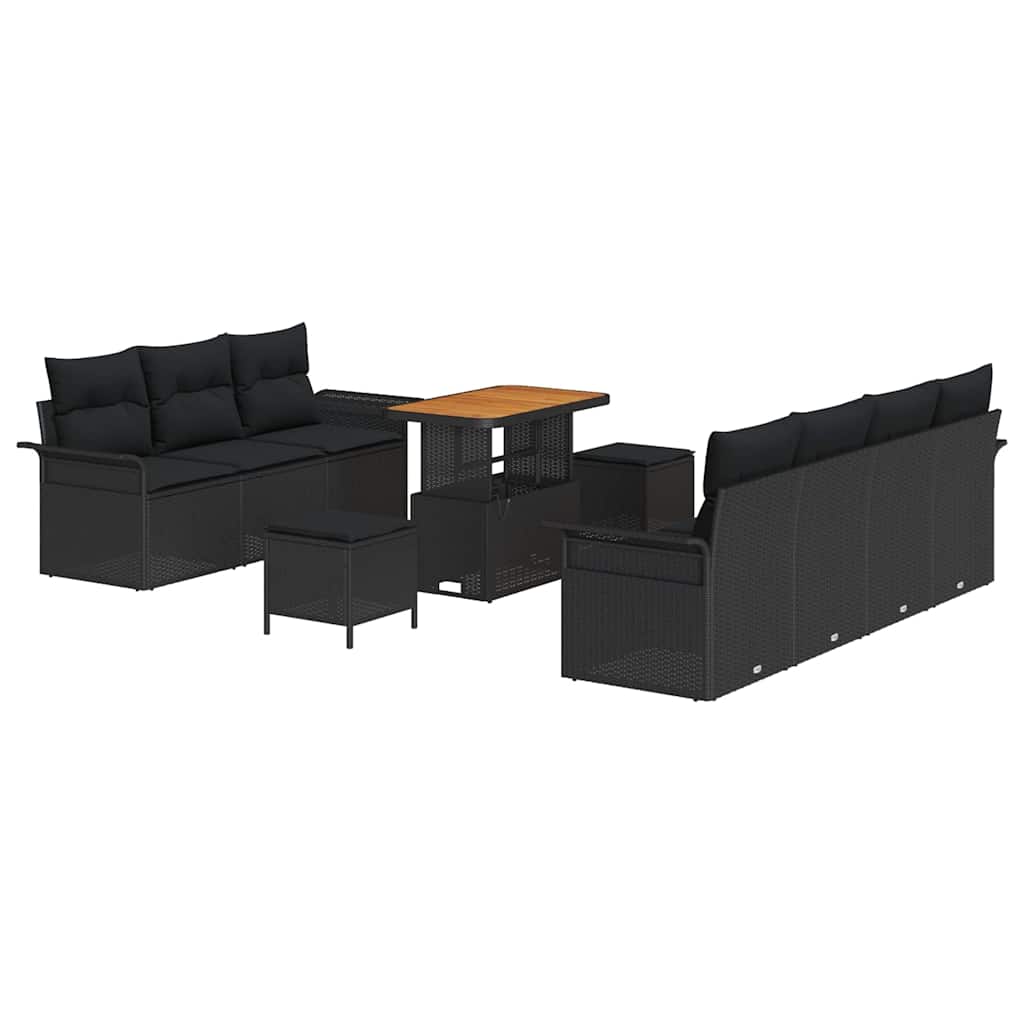 Garden Sofa Set Height-Adjustable 10 pcs Black Poly Rattan