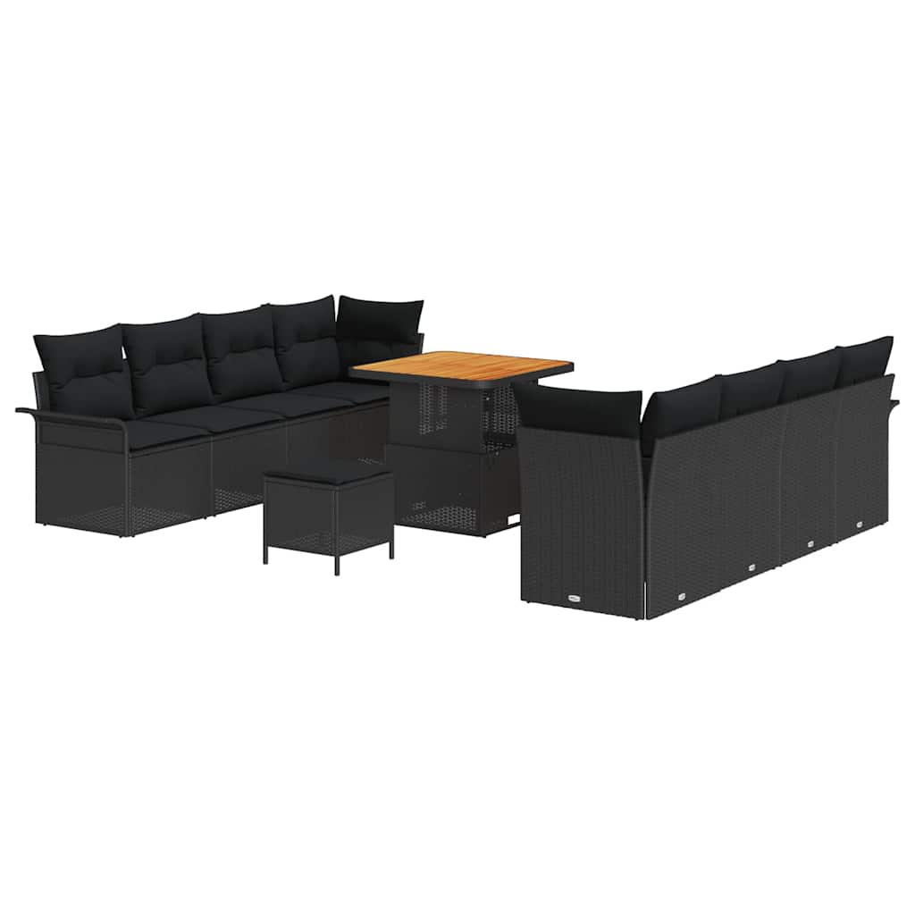 Garden Sofa Set Height-Adjustable 11 pcs Black Poly Rattan