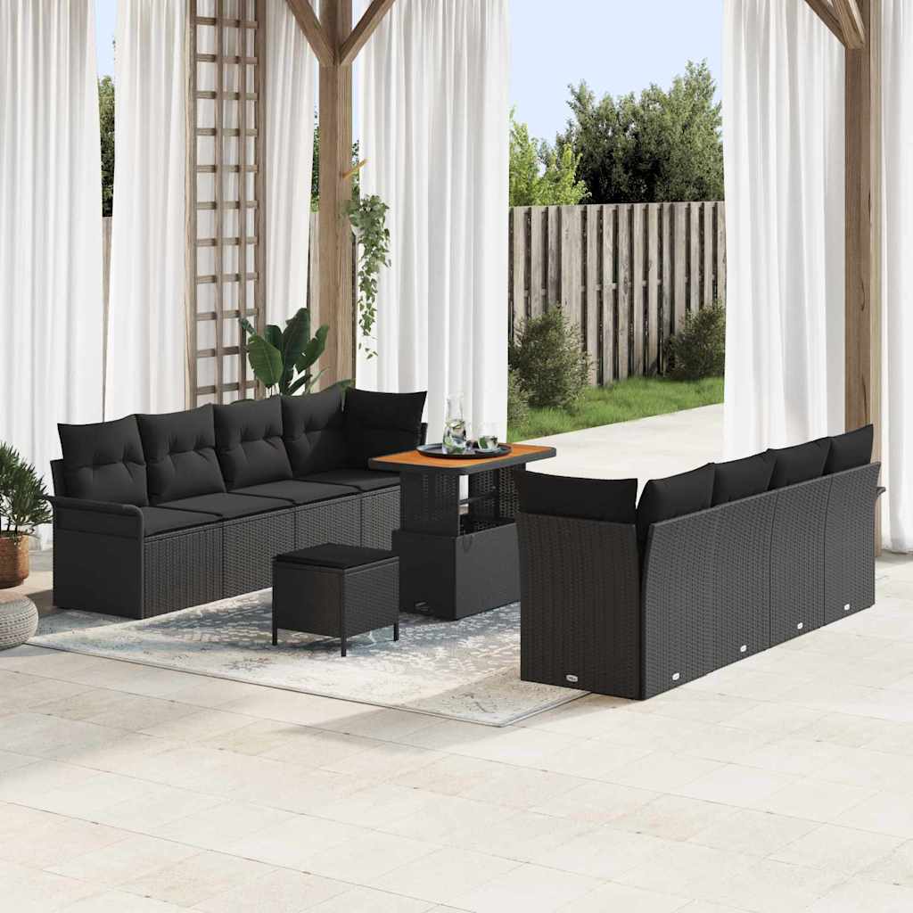 Garden Sofa Set Height-Adjustable 11 pcs Black Poly Rattan