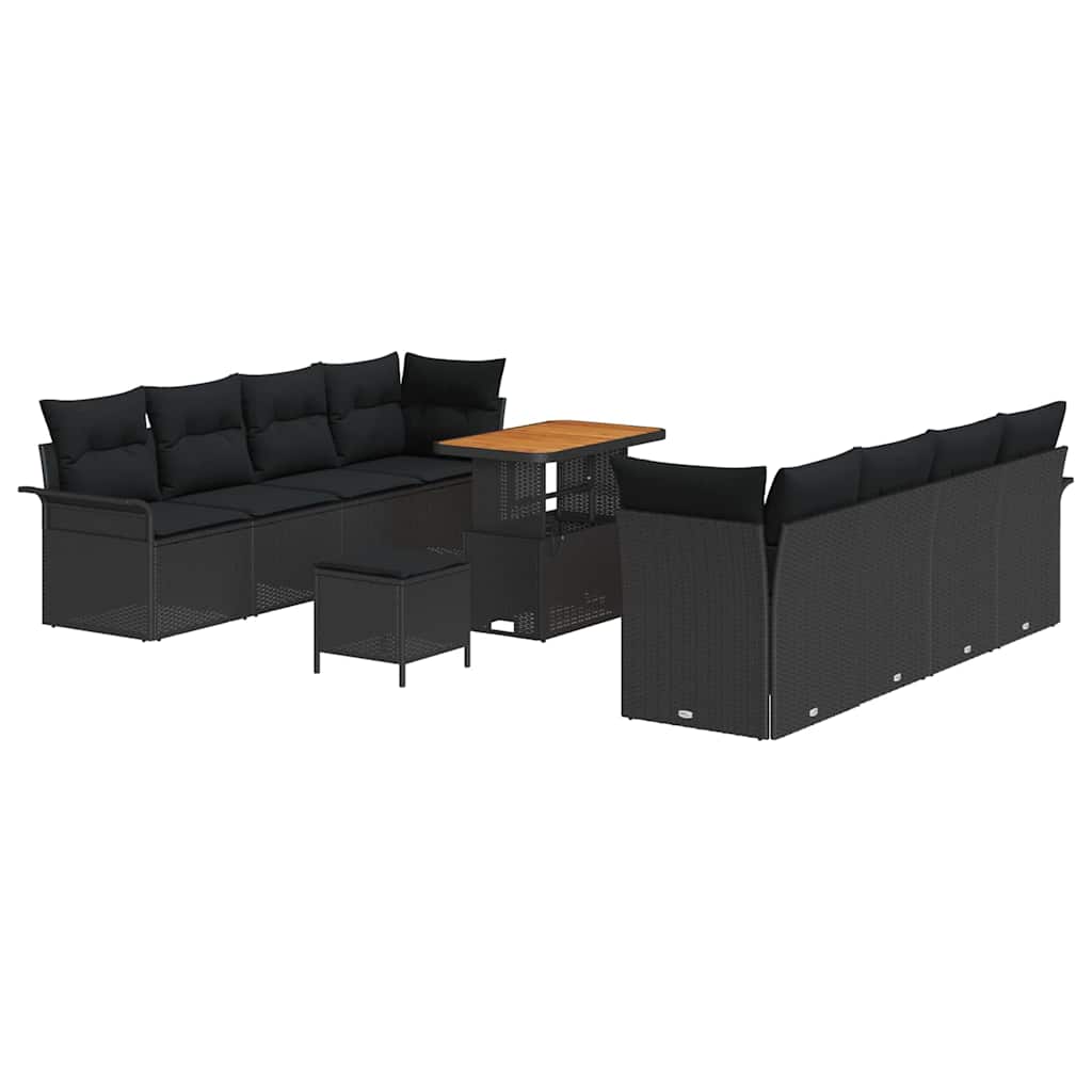 Garden Sofa Set Height-Adjustable 11 pcs Black Poly Rattan