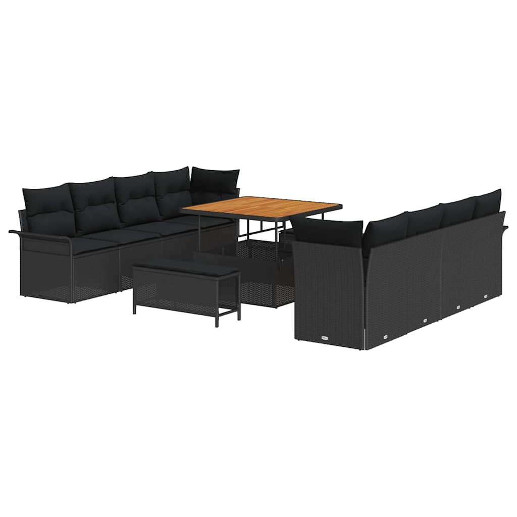 Garden Sofa Set Height-Adjustable 11 pcs Black Poly Rattan