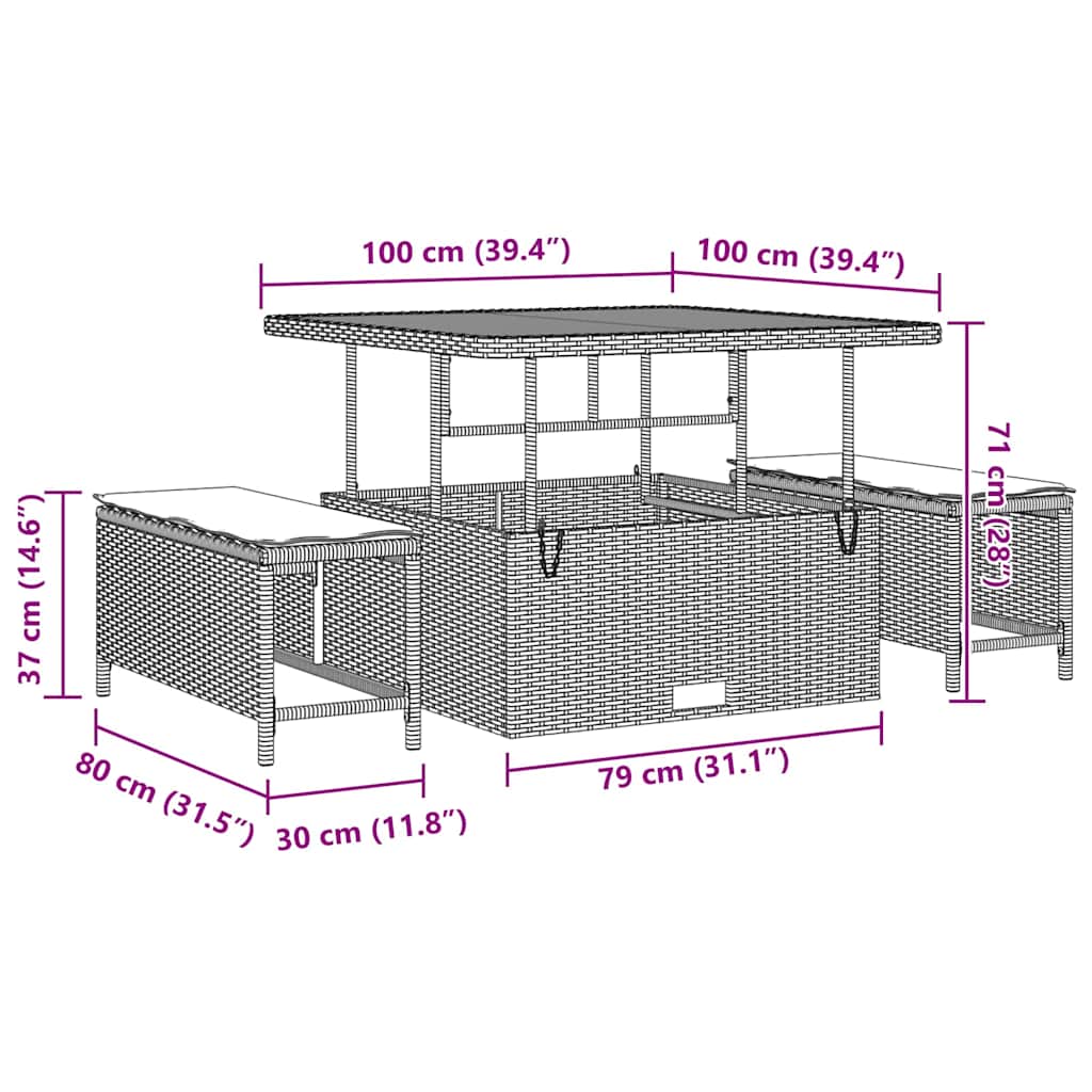 Garden Sofa Set Height-Adjustable 11 pcs Black Poly Rattan