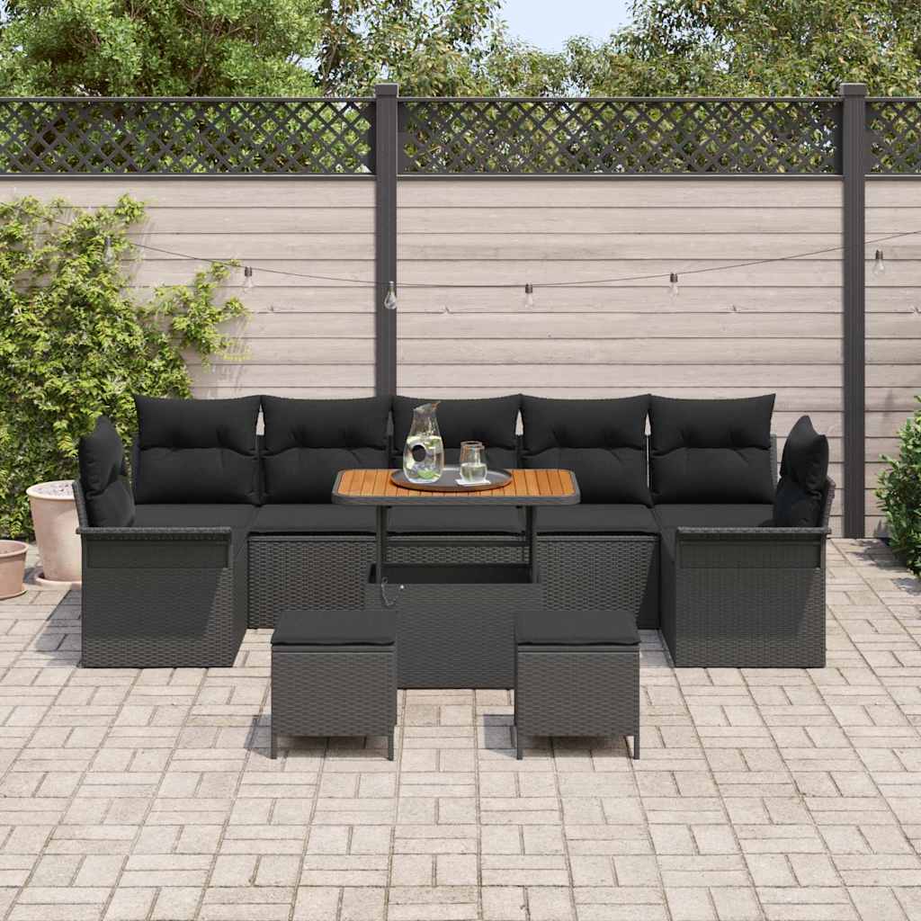 Garden Sofa Set Height-Adjustable 10 pcs Black Poly Rattan