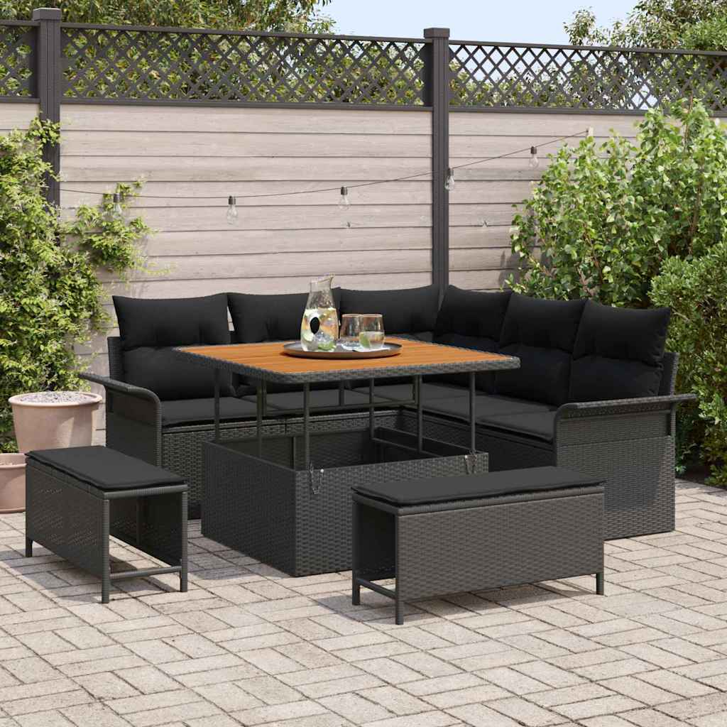 Garden Sofa Set Height-Adjustable 8 pcs Black Poly Rattan