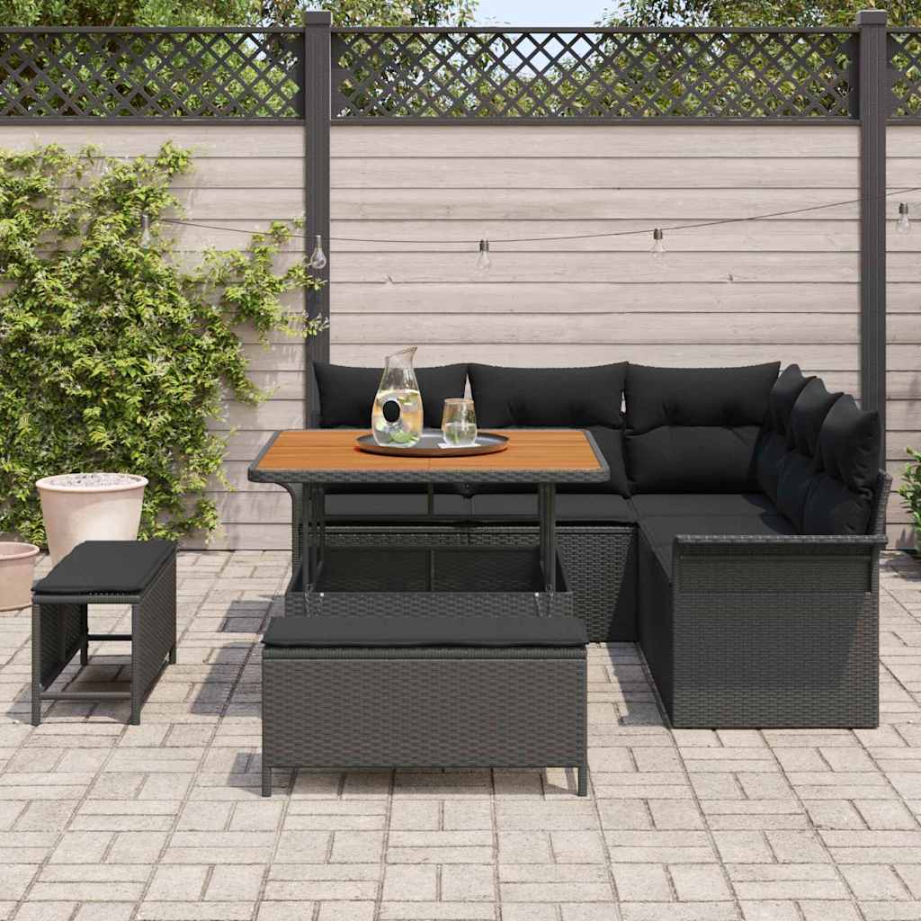 Garden Sofa Set Height-Adjustable 8 pcs Black Poly Rattan