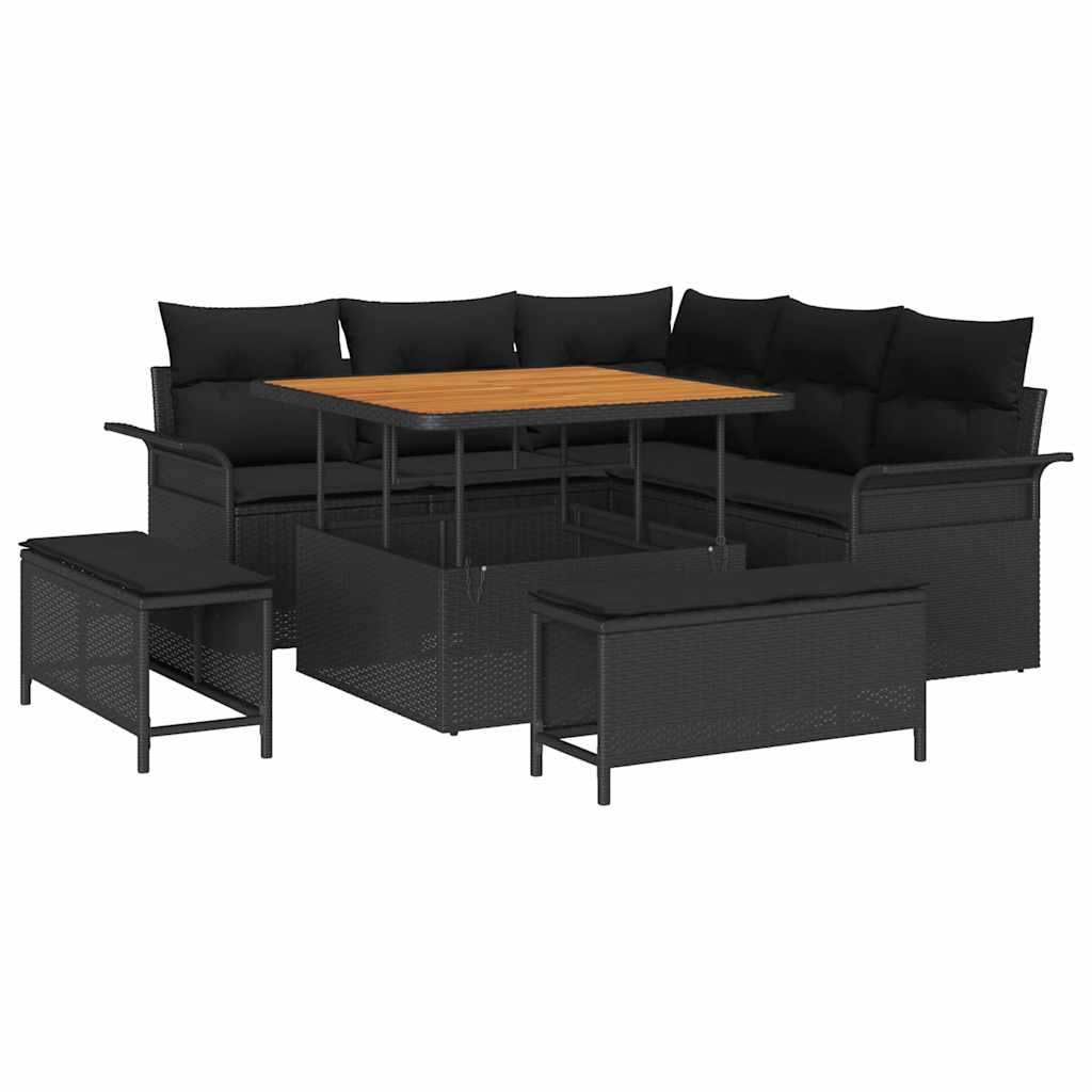 Garden Sofa Set Height-Adjustable 8 pcs Black Poly Rattan
