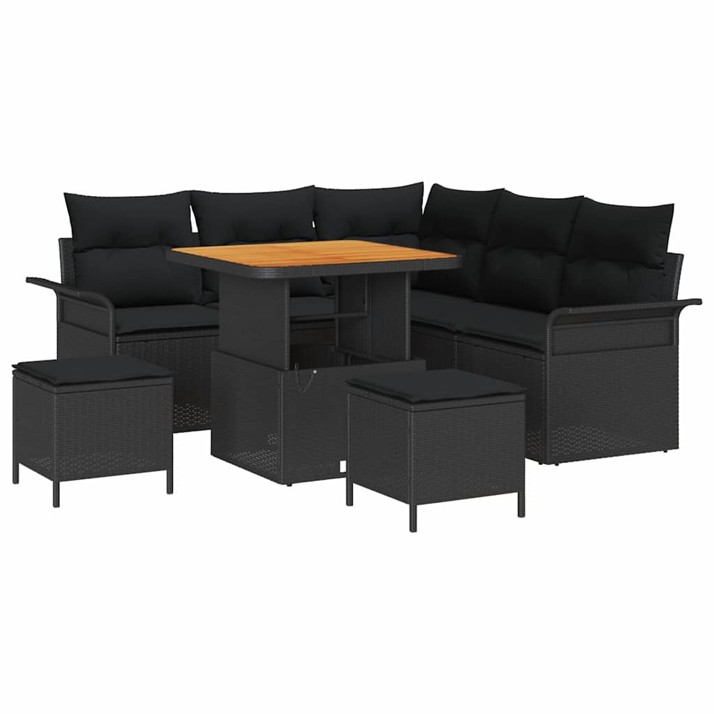 Garden Sofa Set Height-Adjustable 8 pcs Black Poly Rattan