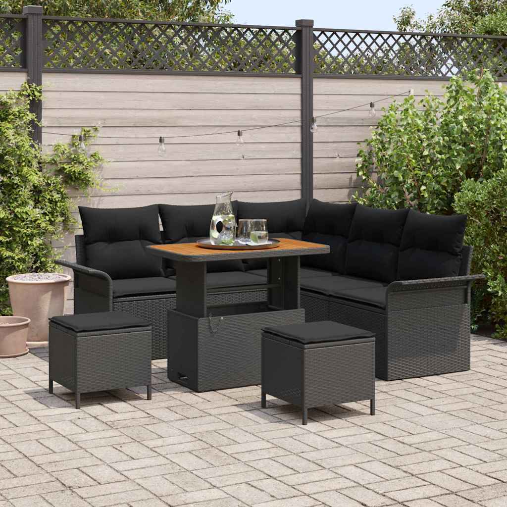 Garden Sofa Set Height-Adjustable 8 pcs Black Poly Rattan