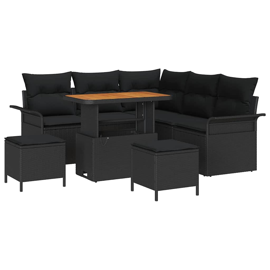 Garden Sofa Set Height-Adjustable 8 pcs Black Poly Rattan