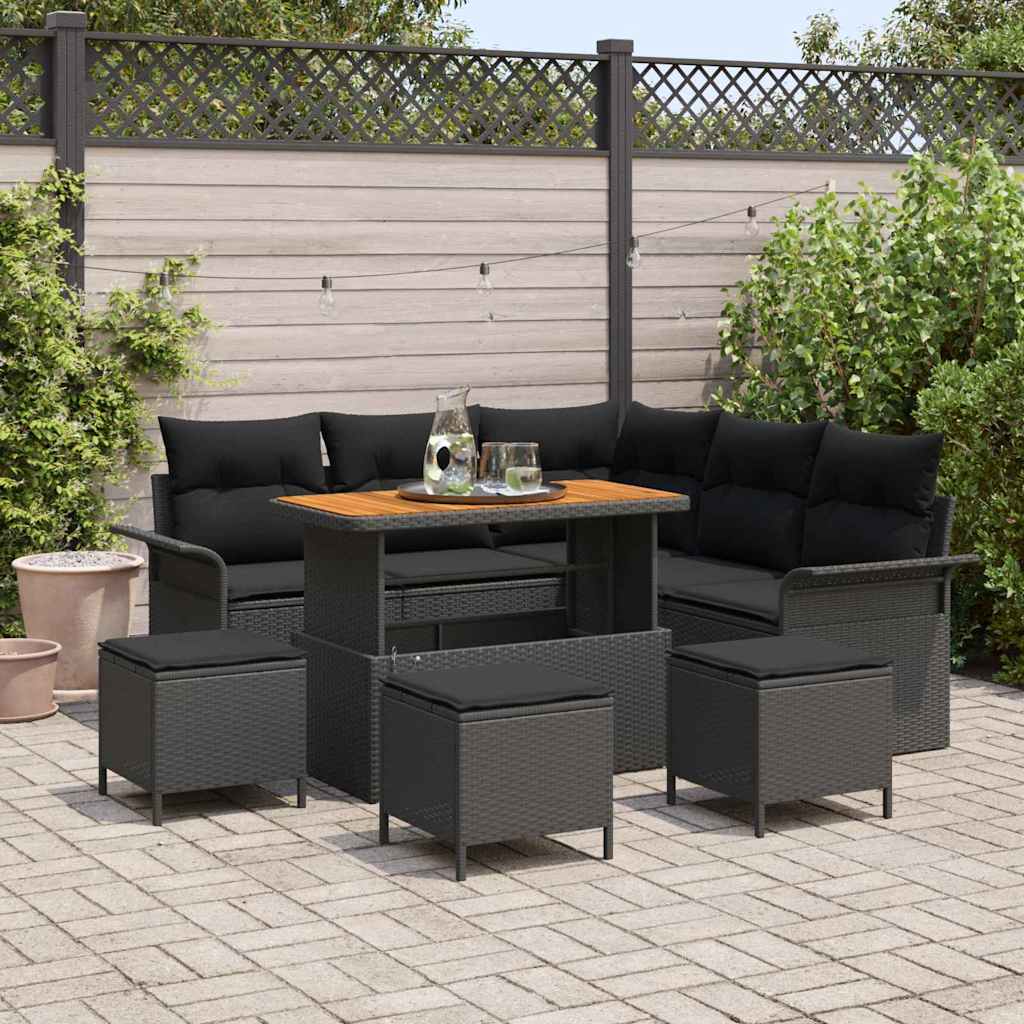 Garden Sofa Set Height-Adjustable 9 pcs Black Poly Rattan