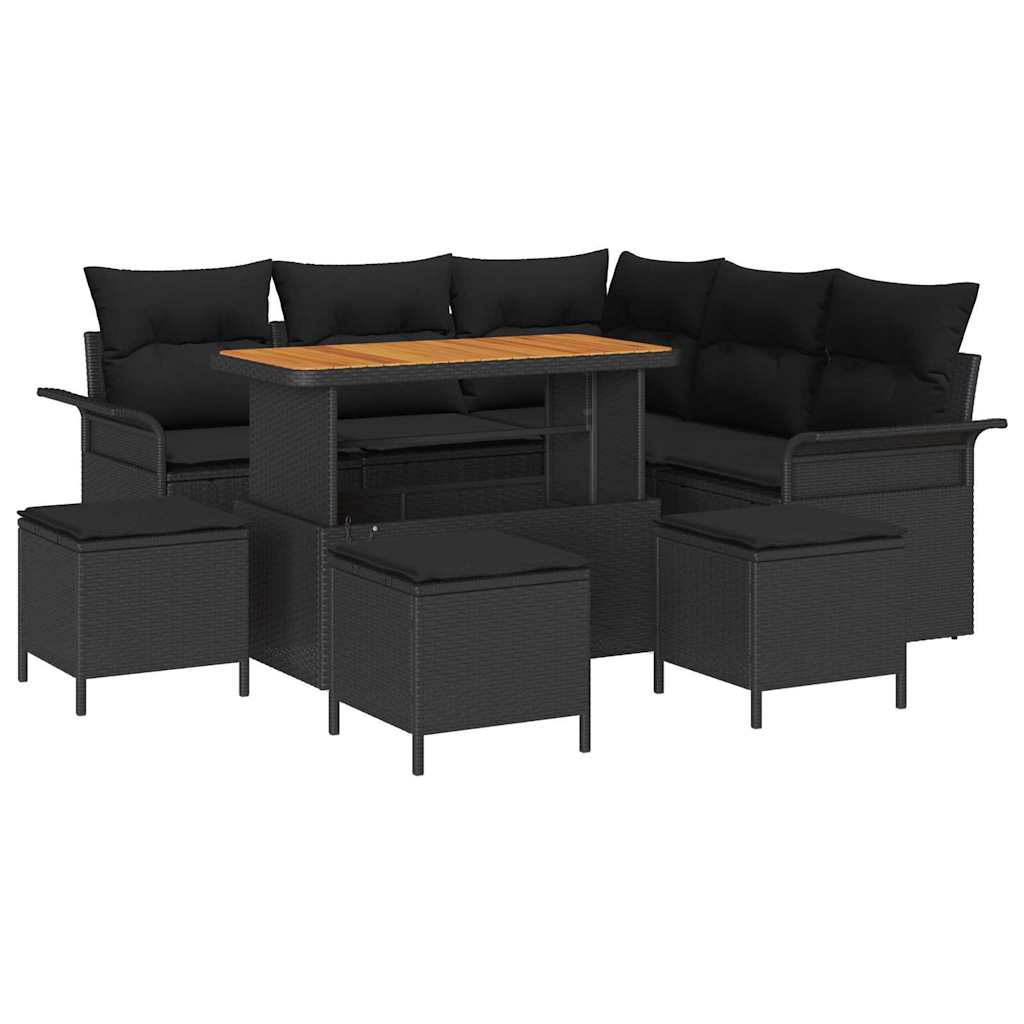 Garden Sofa Set Height-Adjustable 9 pcs Black Poly Rattan