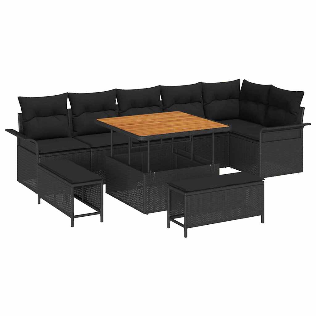 Garden Sofa Set Height-Adjustable 9 pcs Black Poly Rattan