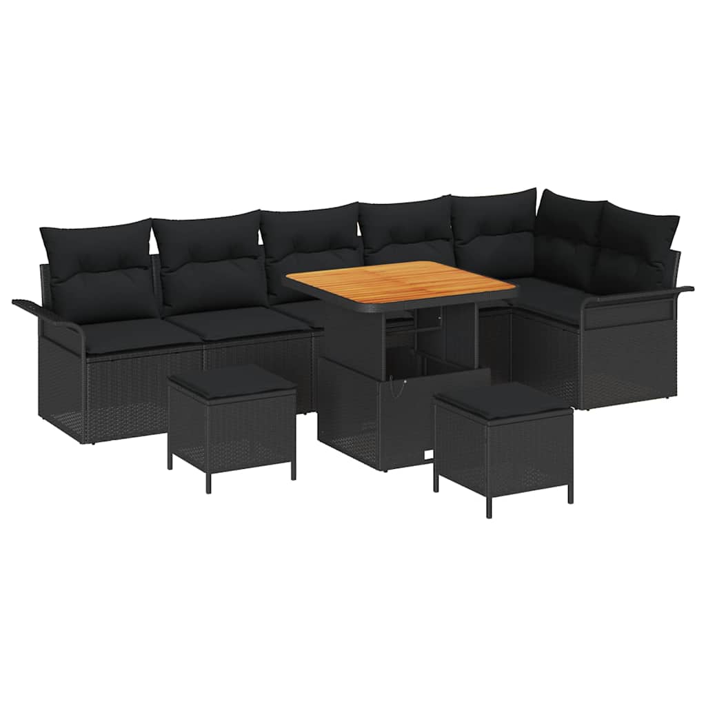 Garden Sofa Set Height-Adjustable 9 pcs Black Poly Rattan
