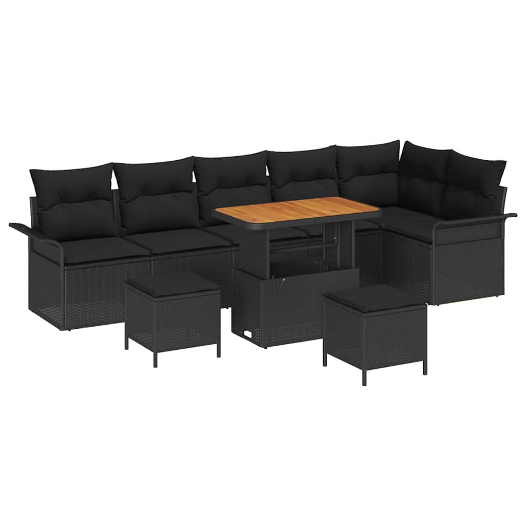 Garden Sofa Set Height-Adjustable 9 pcs Black Poly Rattan