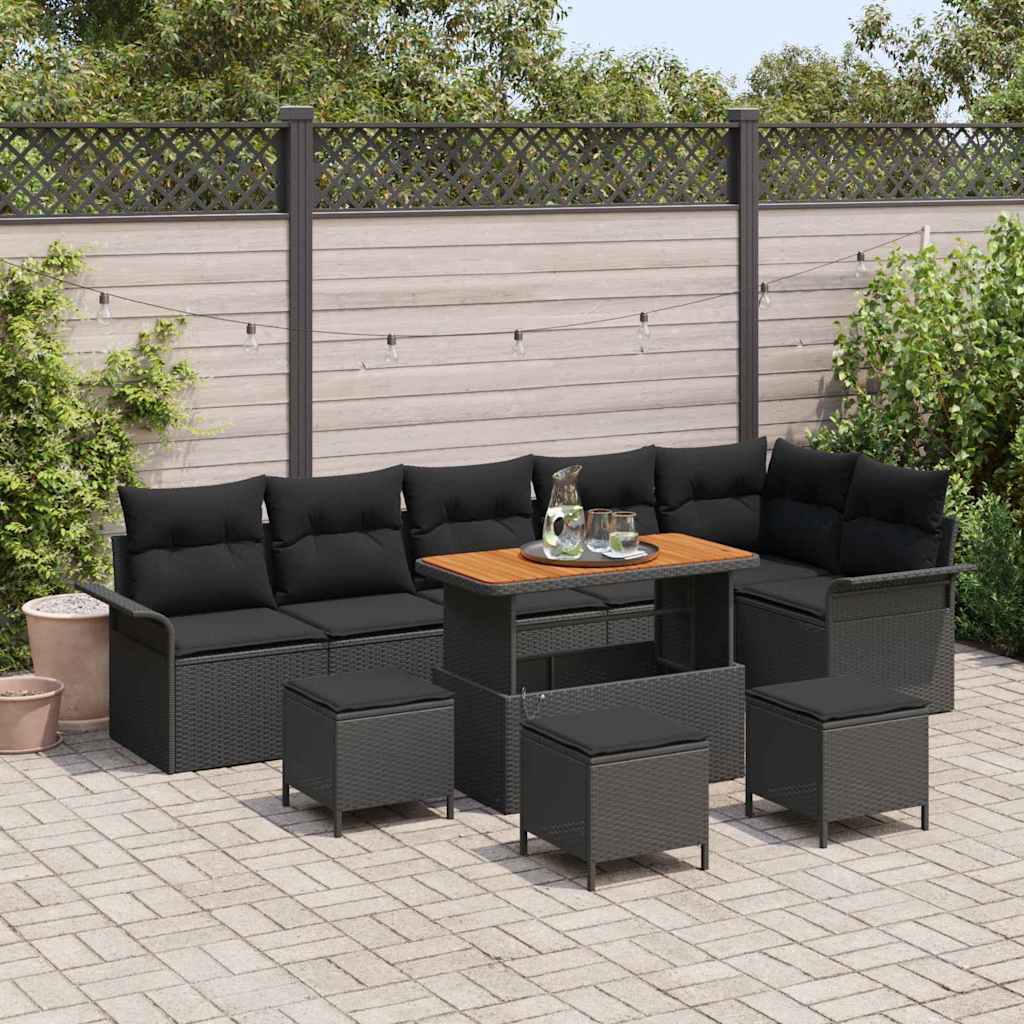 Garden Sofa Set Height-Adjustable 10 pcs Black Poly Rattan
