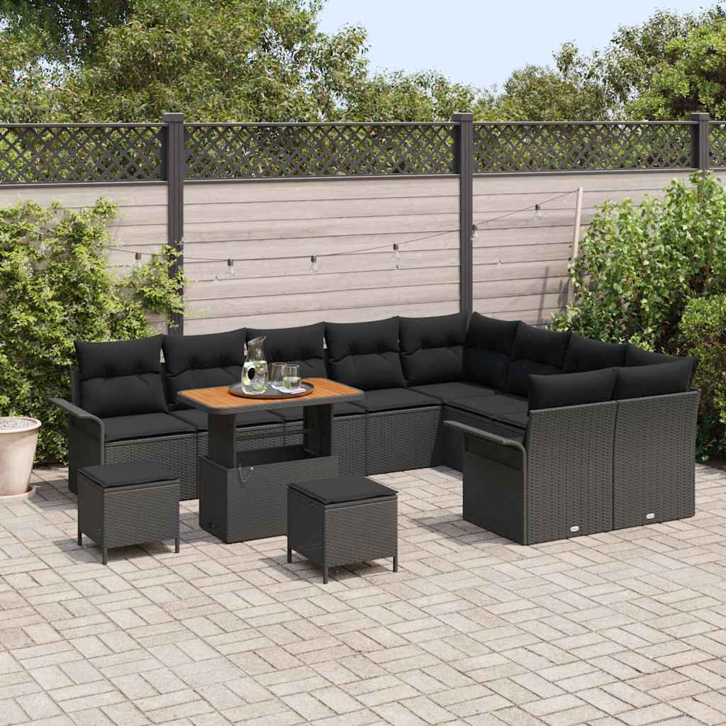 Garden Sofa Set Height-Adjustable 12 pcs Black Poly Rattan