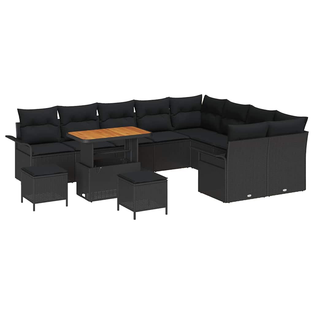 Garden Sofa Set Height-Adjustable 12 pcs Black Poly Rattan