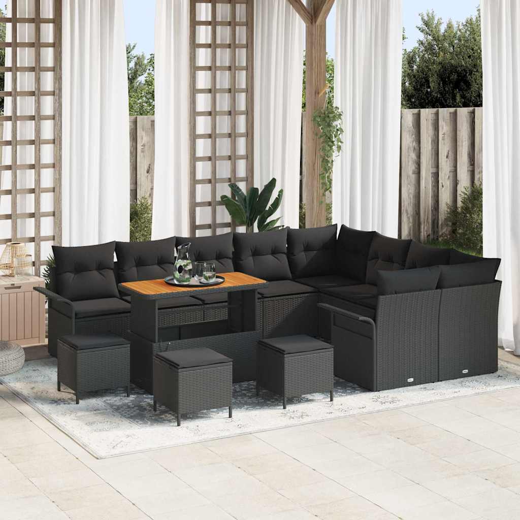 Garden Sofa Set Height-Adjustable 13 pcs Black Poly Rattan