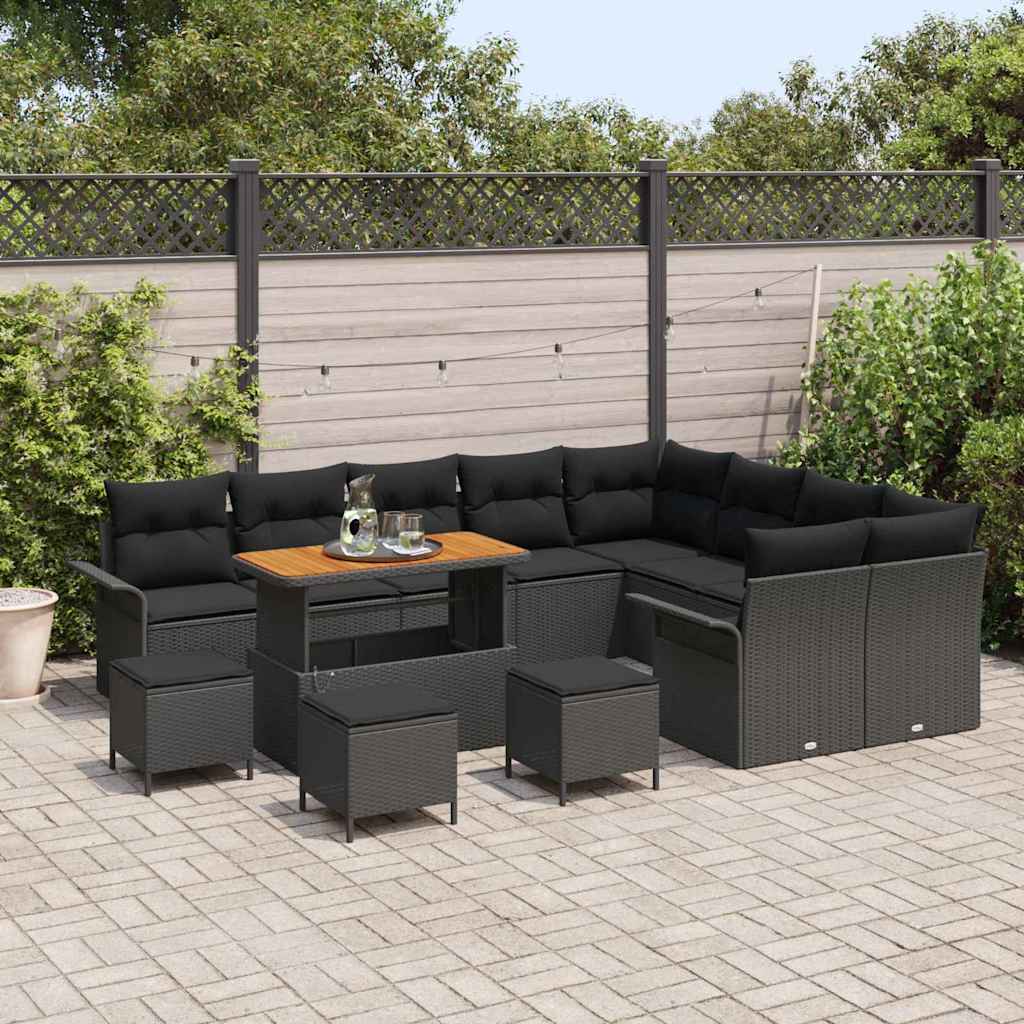 Garden Sofa Set Height-Adjustable 13 pcs Black Poly Rattan
