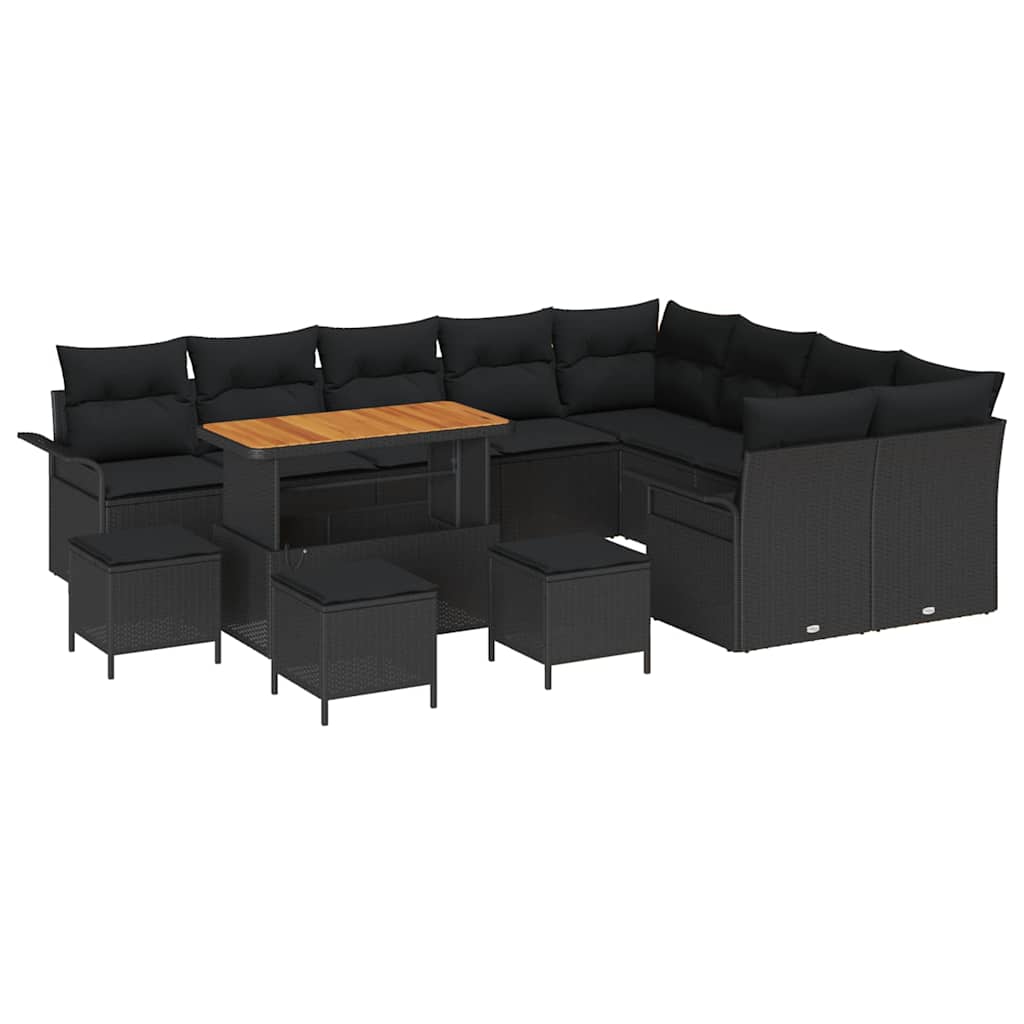 Garden Sofa Set Height-Adjustable 13 pcs Black Poly Rattan