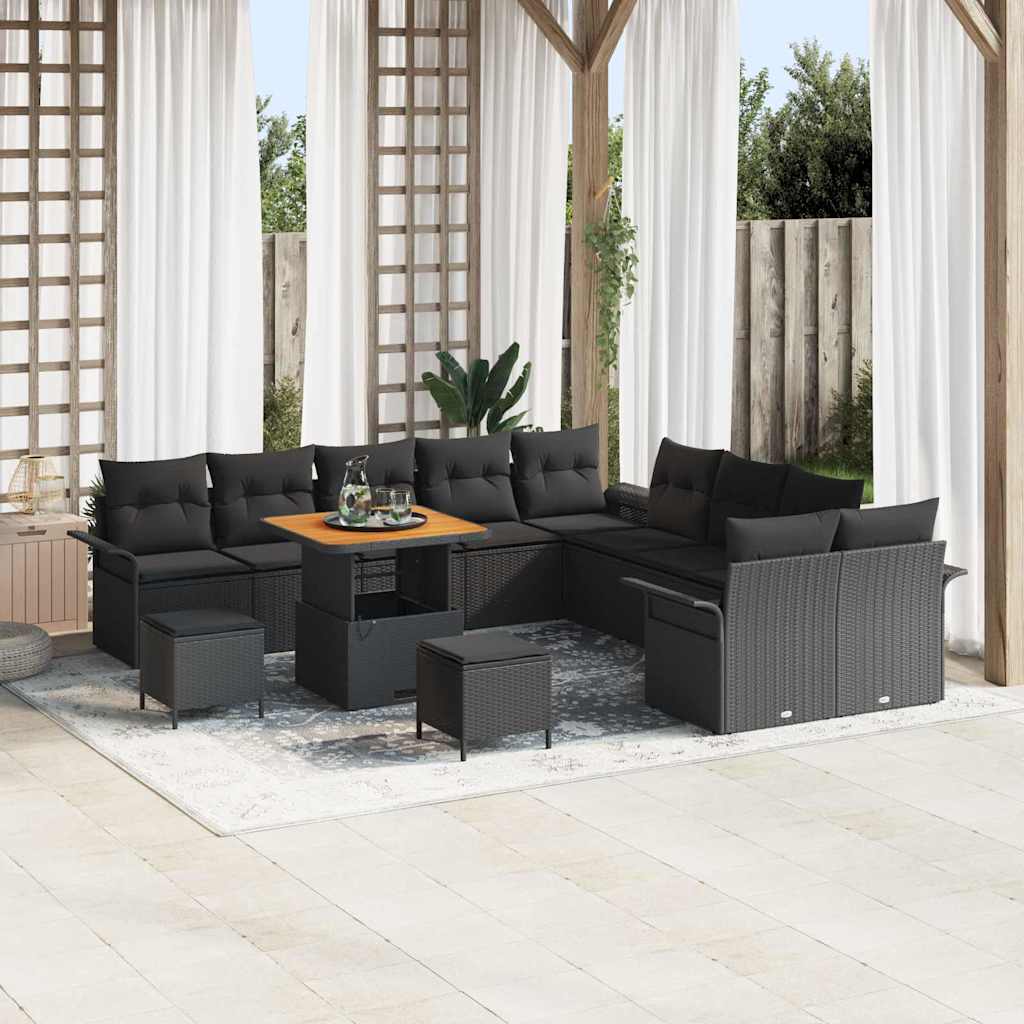 Garden Sofa Set Height-Adjustable 13 pcs Black Poly Rattan