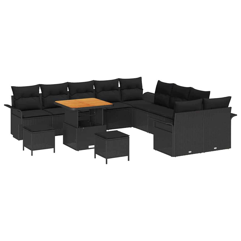 Garden Sofa Set Height-Adjustable 13 pcs Black Poly Rattan