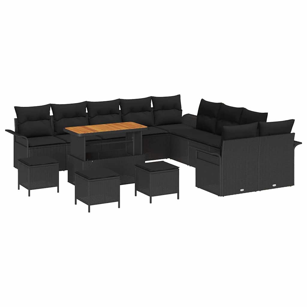 Garden Sofa Set Height-Adjustable 14 pcs Black Poly Rattan