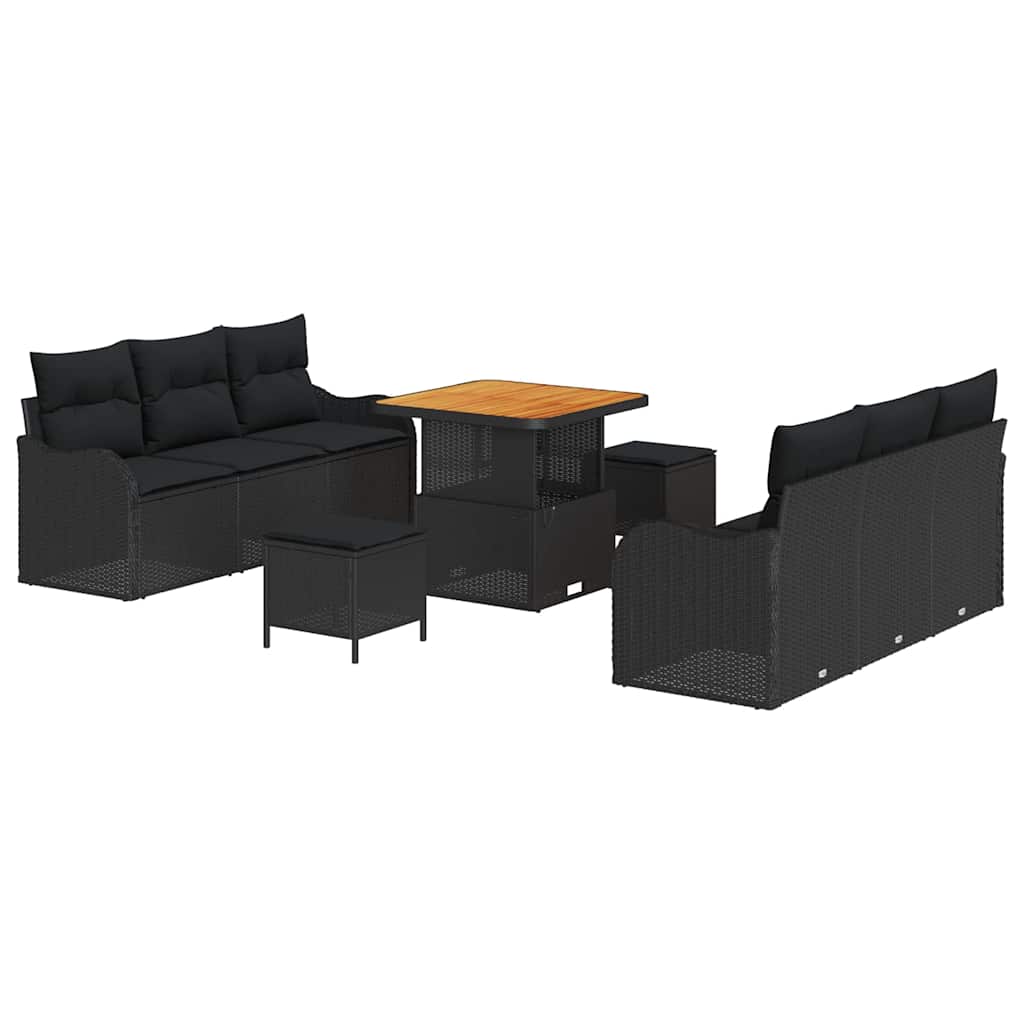 Garden Sofa Set Height-Adjustable 9 pcs Black Poly Rattan