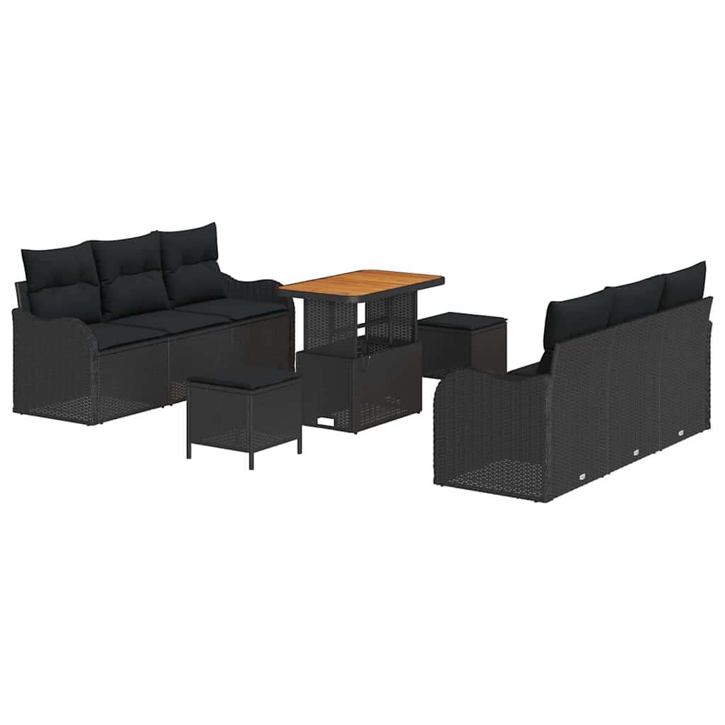 Garden Sofa Set Height-Adjustable 9 pcs Black Poly Rattan