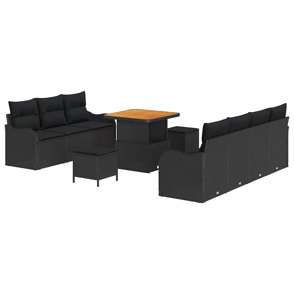 Garden Sofa Set Height-Adjustable 10 pcs Black Poly Rattan