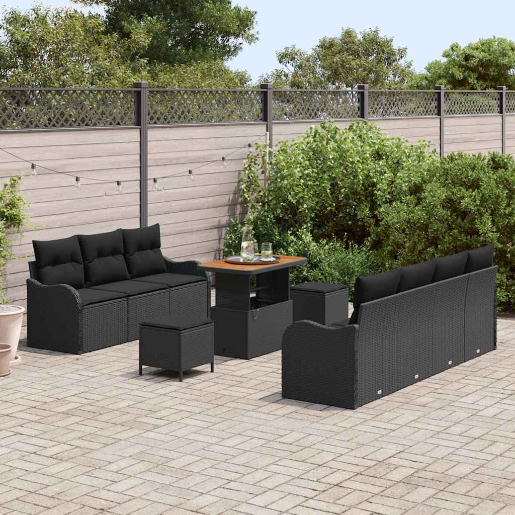 Garden Sofa Set Height-Adjustable 10 pcs Black Poly Rattan
