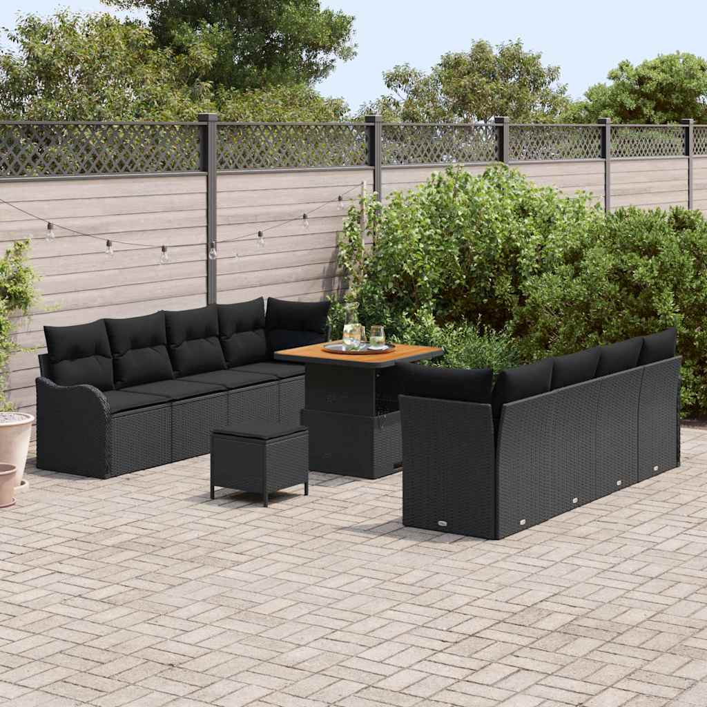 Garden Sofa Set Height-Adjustable 11 pcs Black Poly Rattan