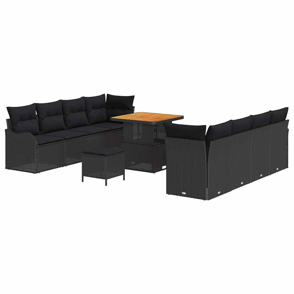 Garden Sofa Set Height-Adjustable 11 pcs Black Poly Rattan