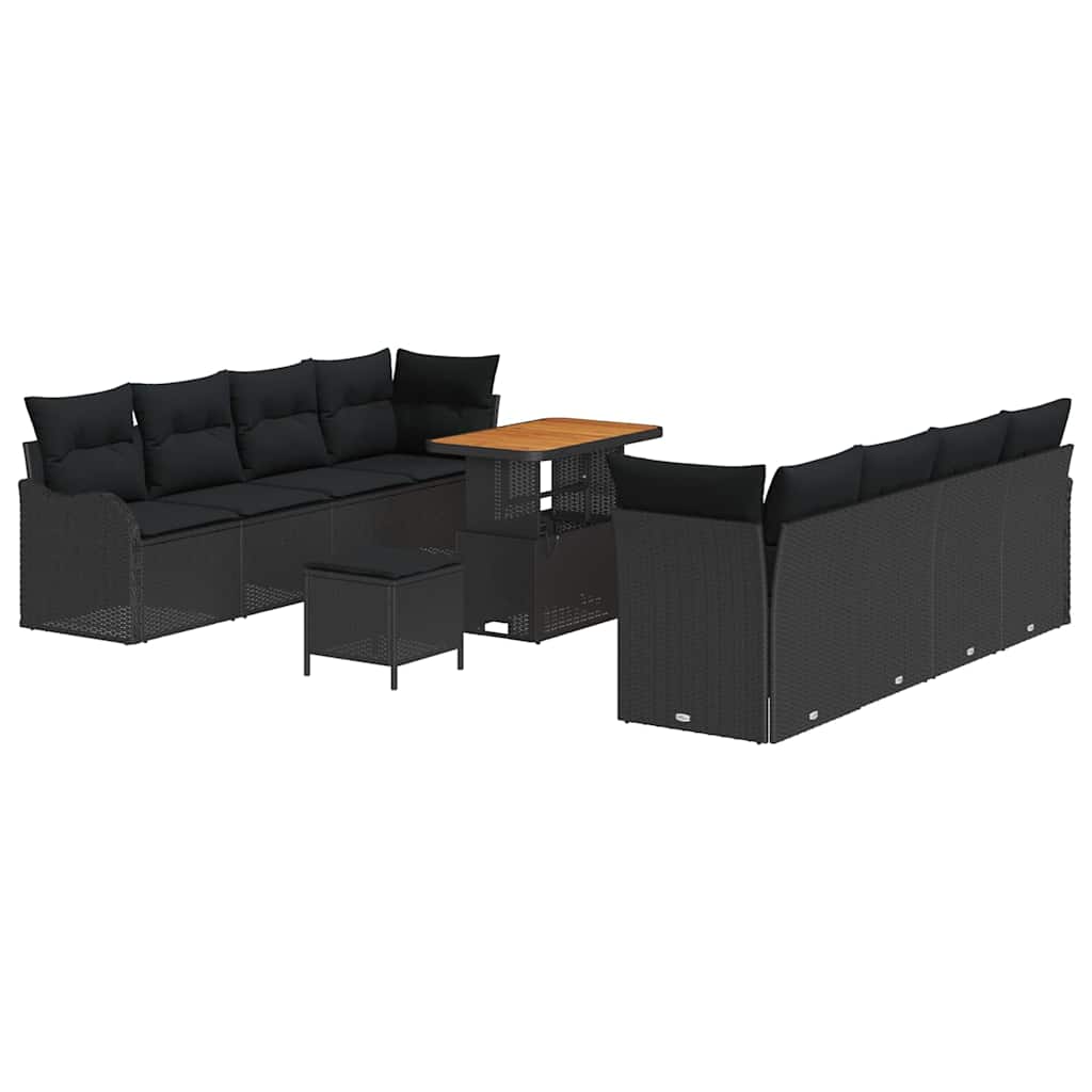 Garden Sofa Set Height-Adjustable 11 pcs Black Poly Rattan
