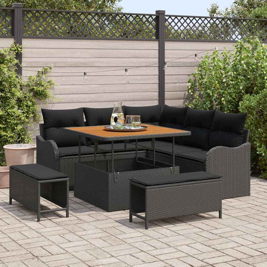 Garden Sofa Set Height-Adjustable 8 pcs Black Poly Rattan