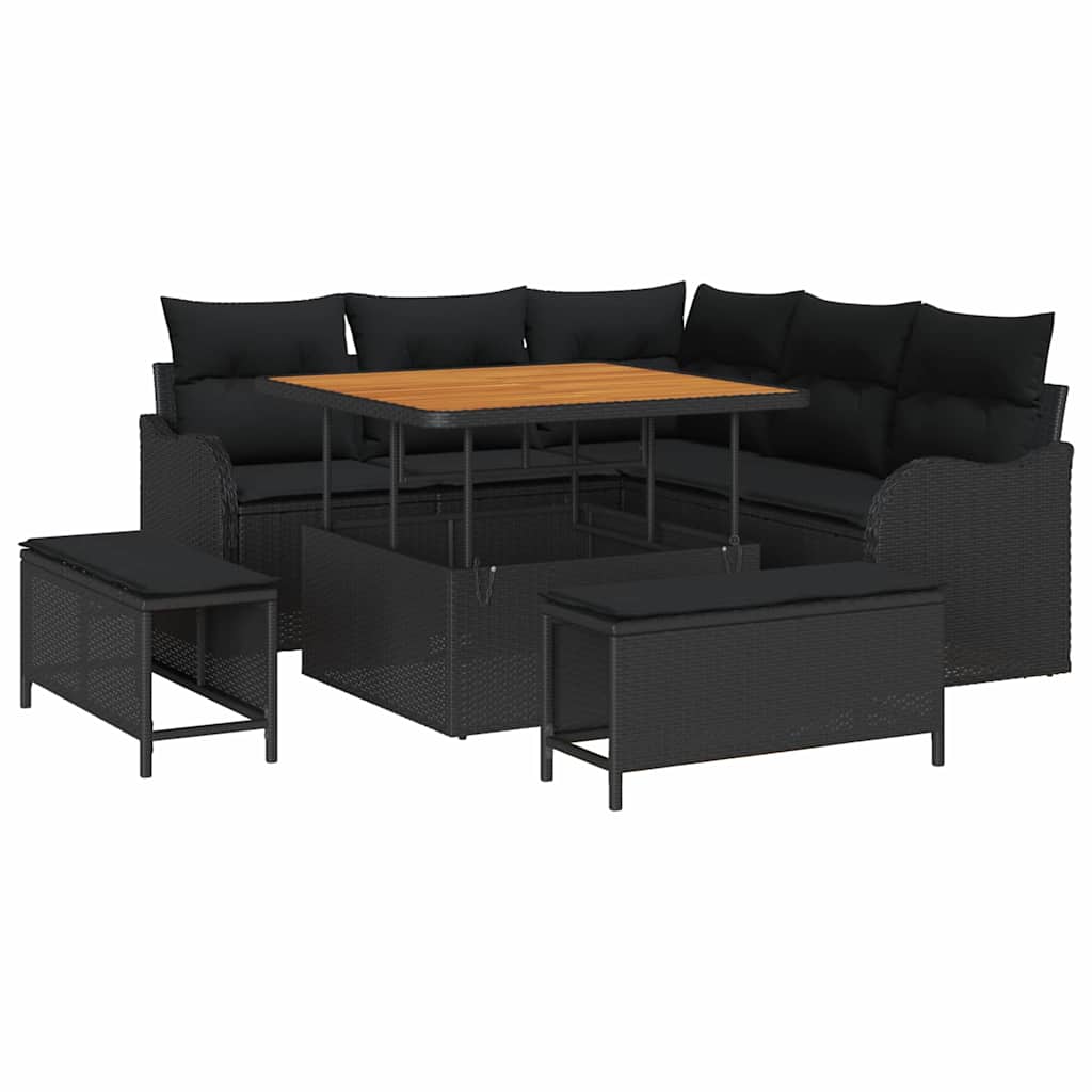 Garden Sofa Set Height-Adjustable 8 pcs Black Poly Rattan