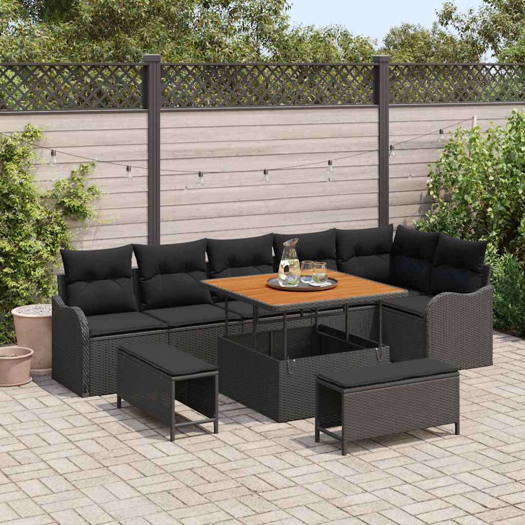 Garden Sofa Set Height-Adjustable 9 pcs Black Poly Rattan