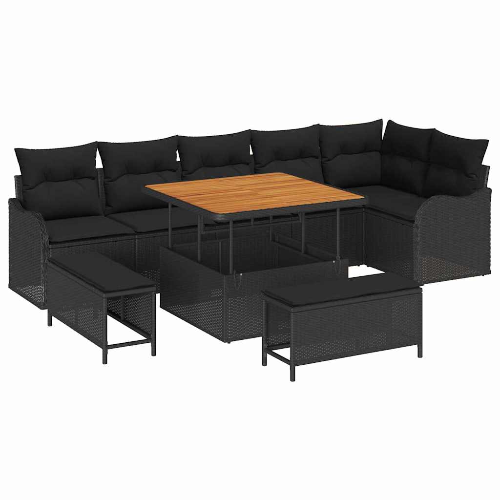 Garden Sofa Set Height-Adjustable 9 pcs Black Poly Rattan