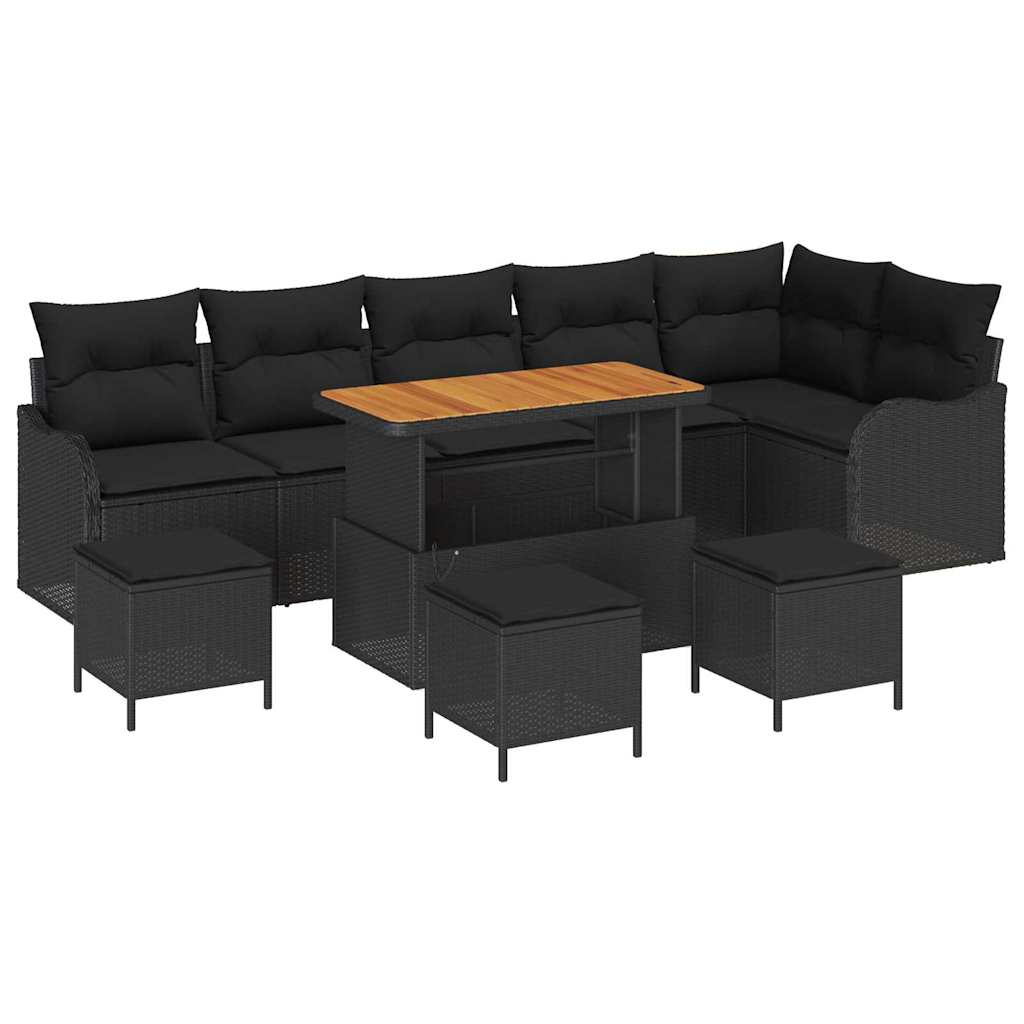 Garden Sofa Set with Cushion 10 pcs Black Poly Rattan