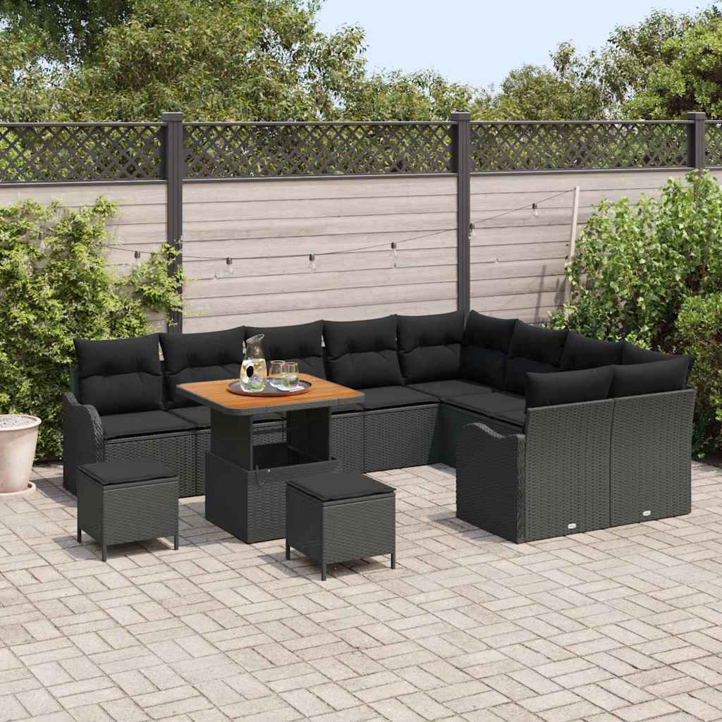 Garden Sofa Set Height-Adjustable 12 pcs Black Poly Rattan