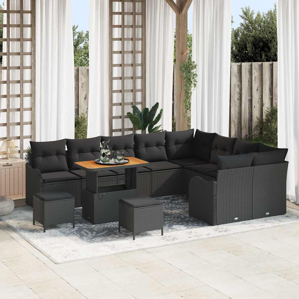 Garden Sofa Set Height-Adjustable 12 pcs Black Poly Rattan